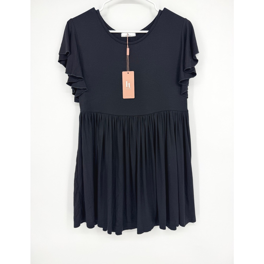 Hotouch Maternity Black Ruffle Sleeve Empire Waist Babydoll Tunic Top Medium NWT
